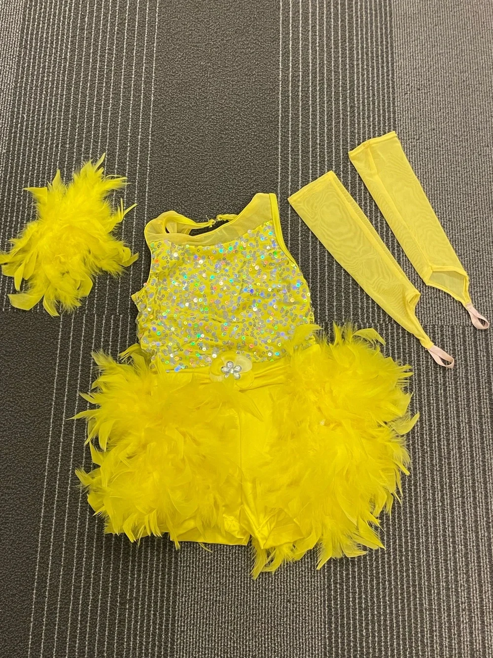 Weissman Yellow Feathered Sequin Dance Costume